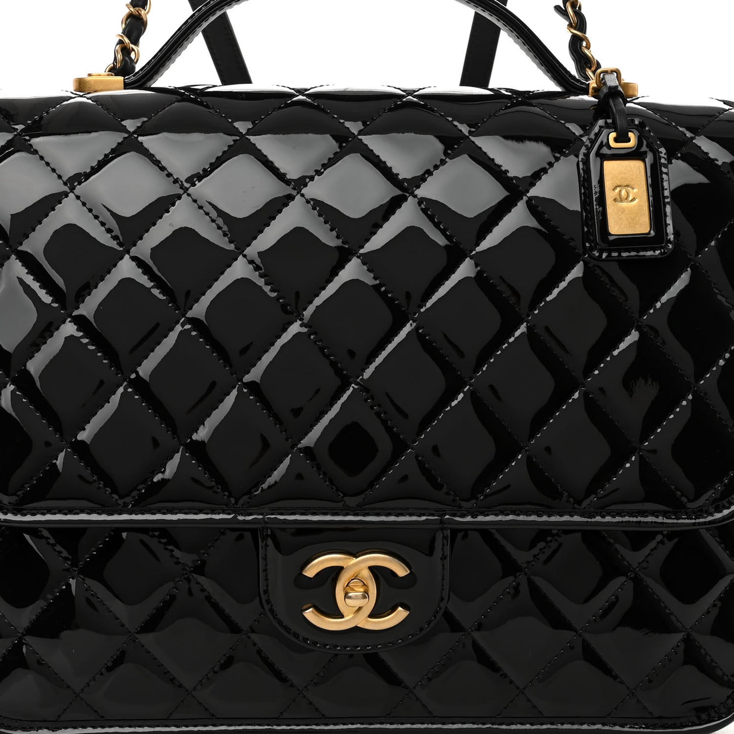 Patent Quilted Large School Memory Top Handle Flap Black