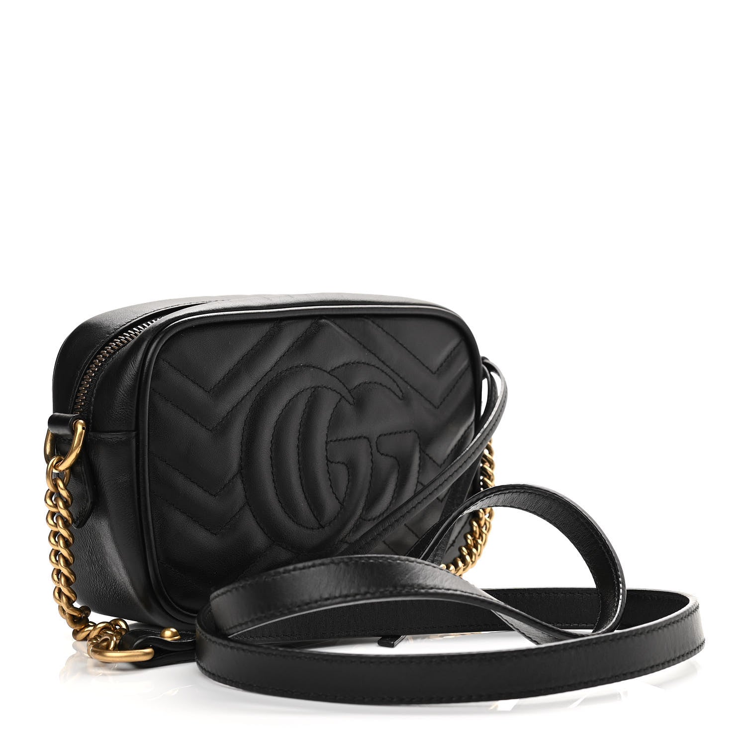 Gucci Calfskin Matelasse Mini GG Marmont Chain Shoulder Bag Black 4 of 14