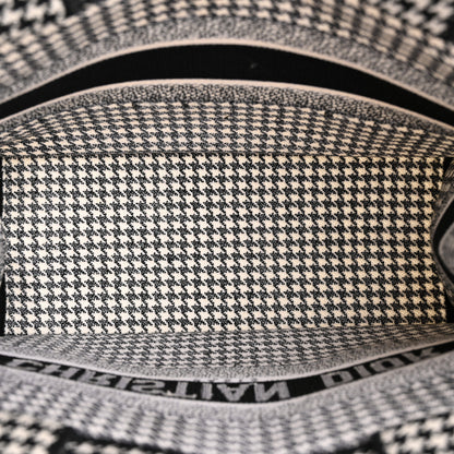 Christian Dior Canvas Houndstooth Embroidered Medium Book Tote Black White 5 of 13
