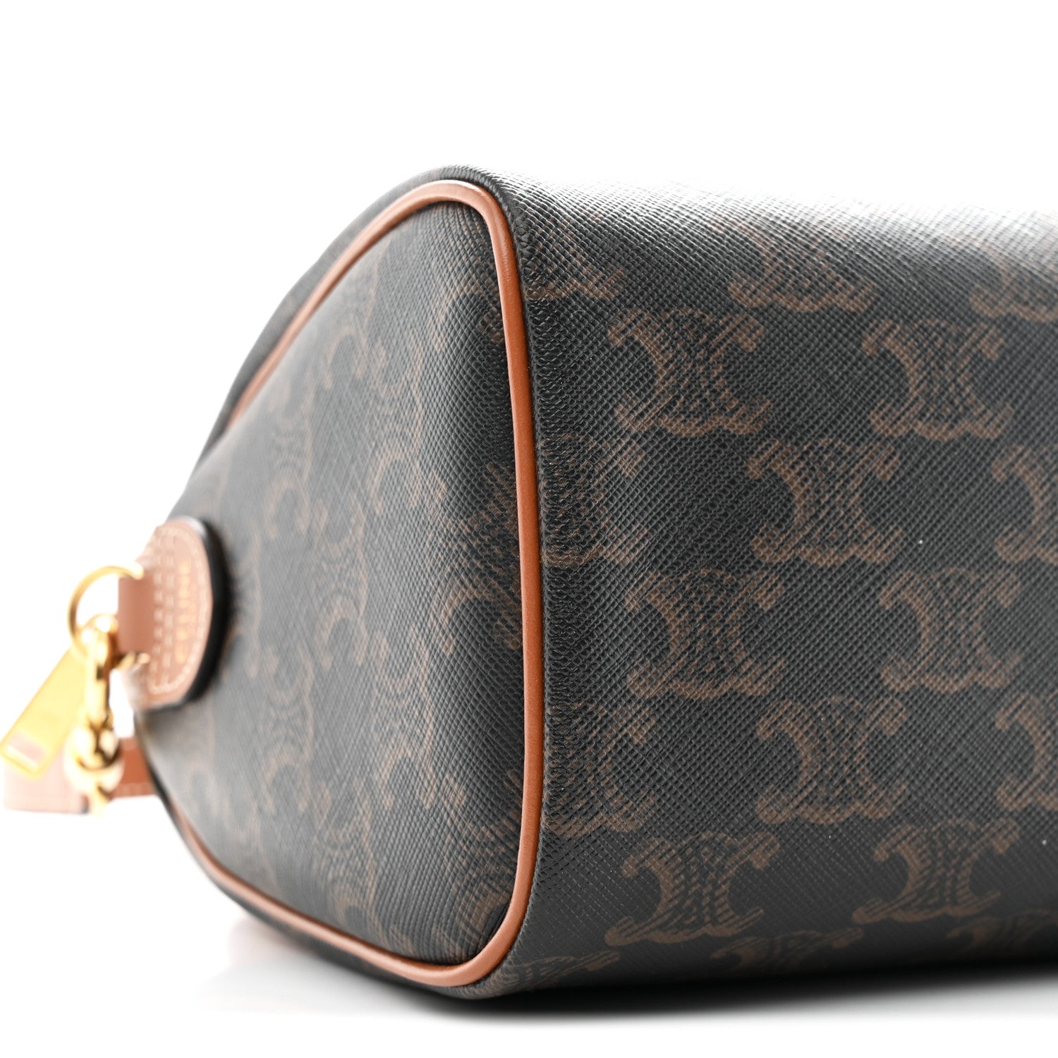 Celine Triomphe Canvas Calfskin Small Boston Bag Tan 10 of 11