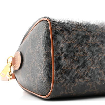 Celine Triomphe Canvas Calfskin Small Boston Bag Tan 10 of 11