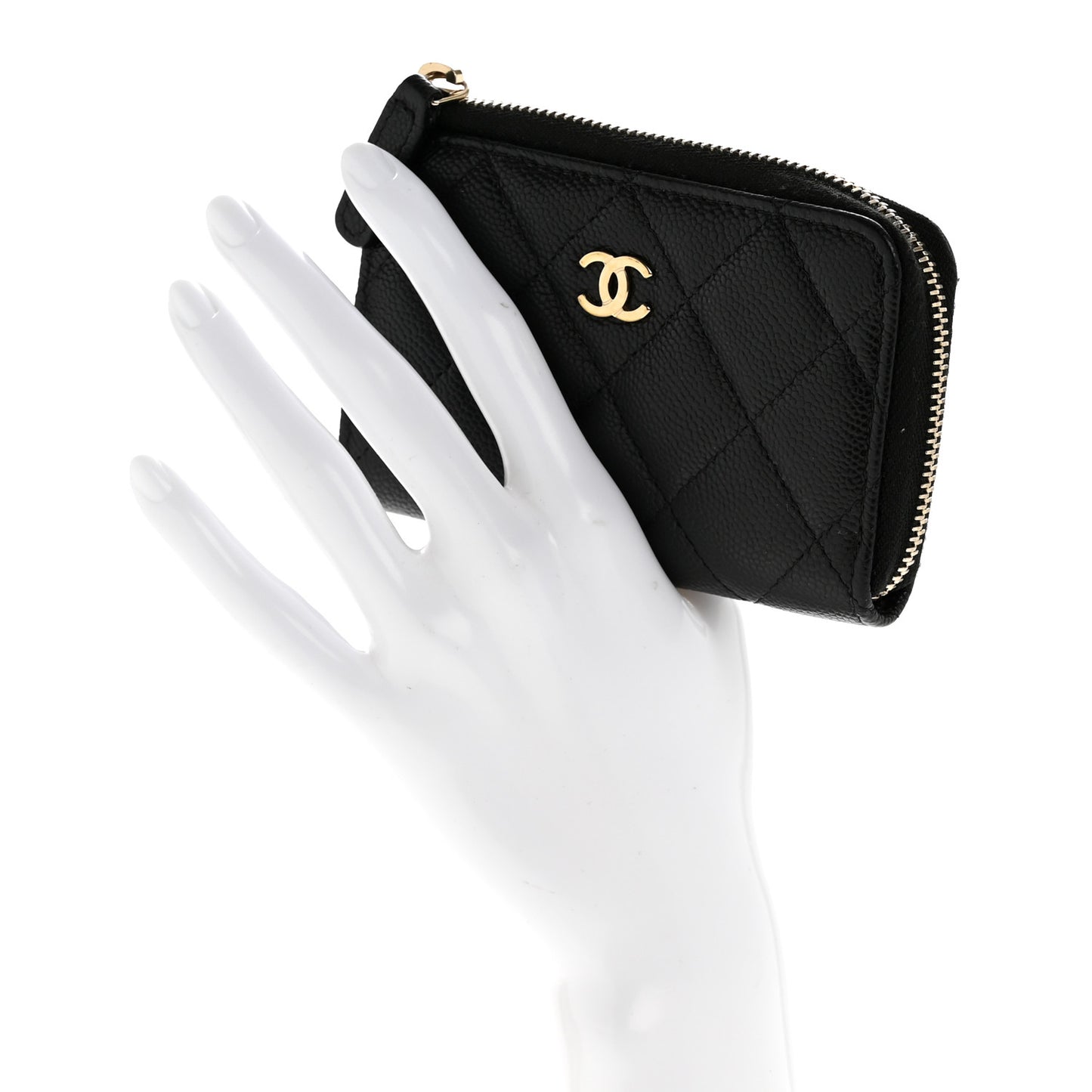 Caviar Quilted Zipped Key Holder Case Black