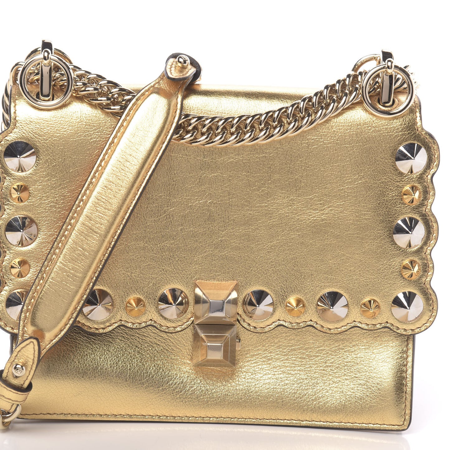 Vitello Catalan Mirror Scalloped Multi Studded Small Kan I Shoulder Bag Gold