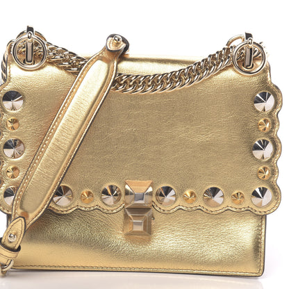 Fendi Vitello Catalan Mirror Scalloped Multi Studded Small Kan I Shoulder Bag Gold 10 of 10