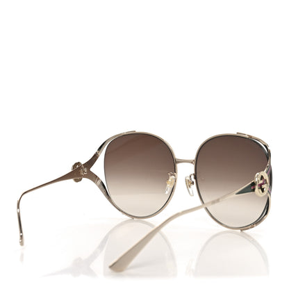 Gucci Metal Oversized Round Frame GG0225S Sunglasses Green Pink 4 of 7