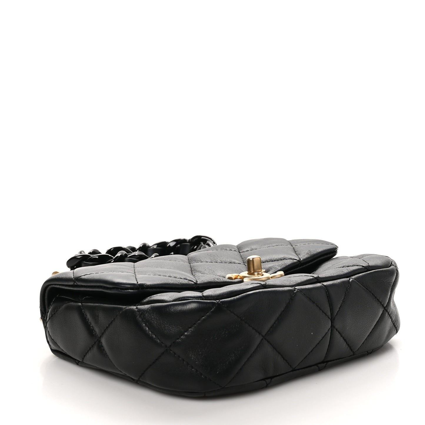 Lambskin Quilted Mini Lacquered Chain Flap Black