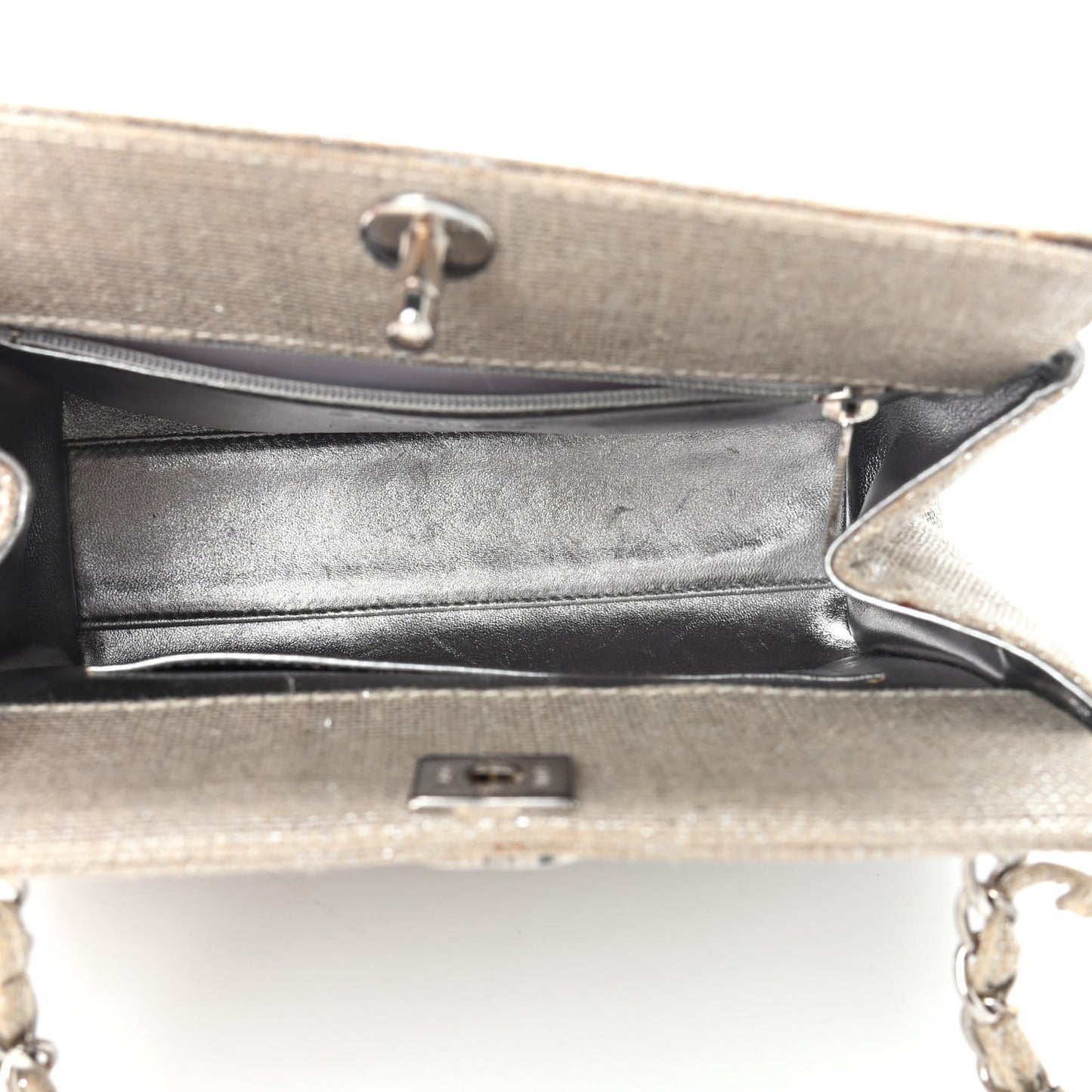 Metallic Linen Quilted Shoulder Bag Silver