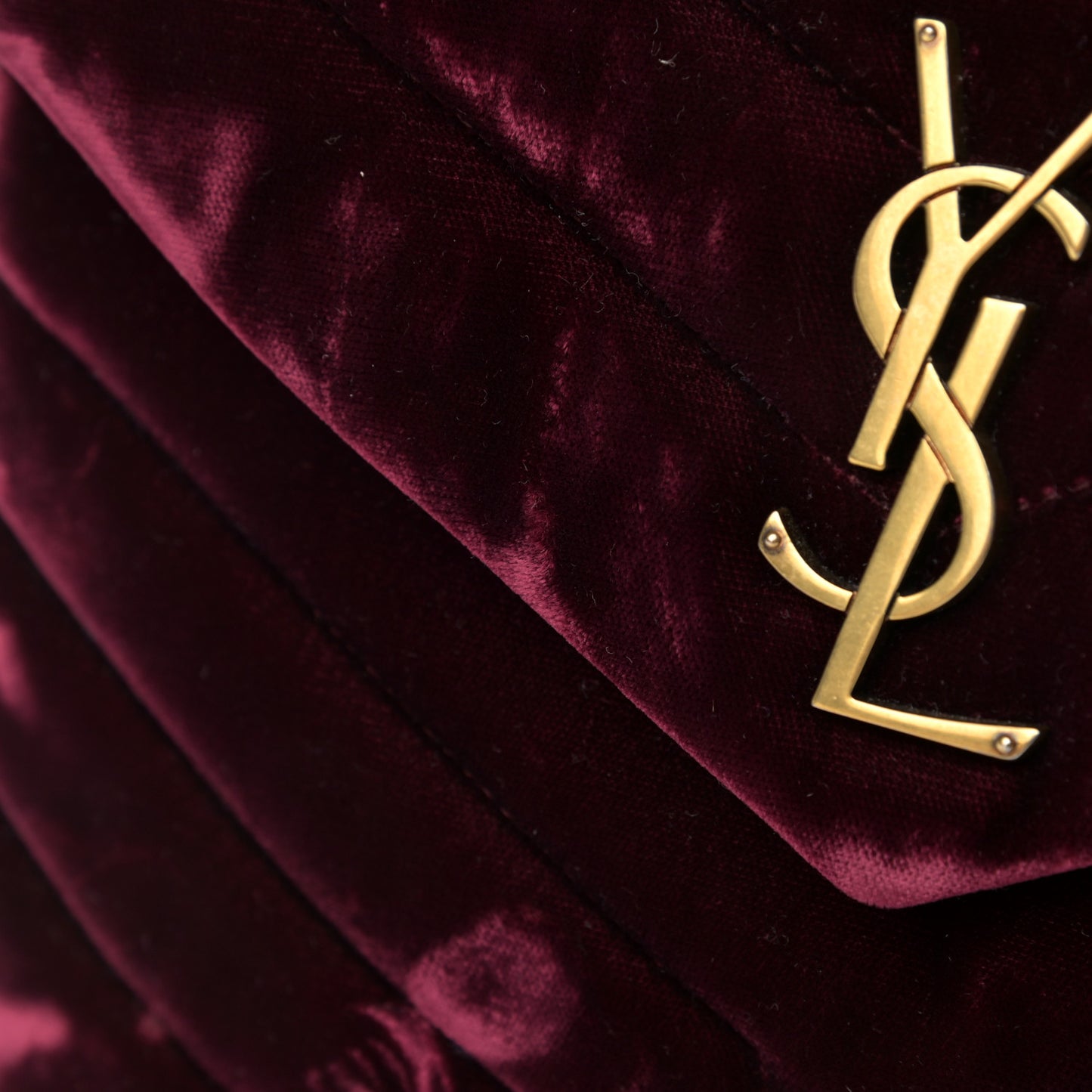 Velvet Y Quilted Monogram Small Loulou Chain Satchel Burgundy