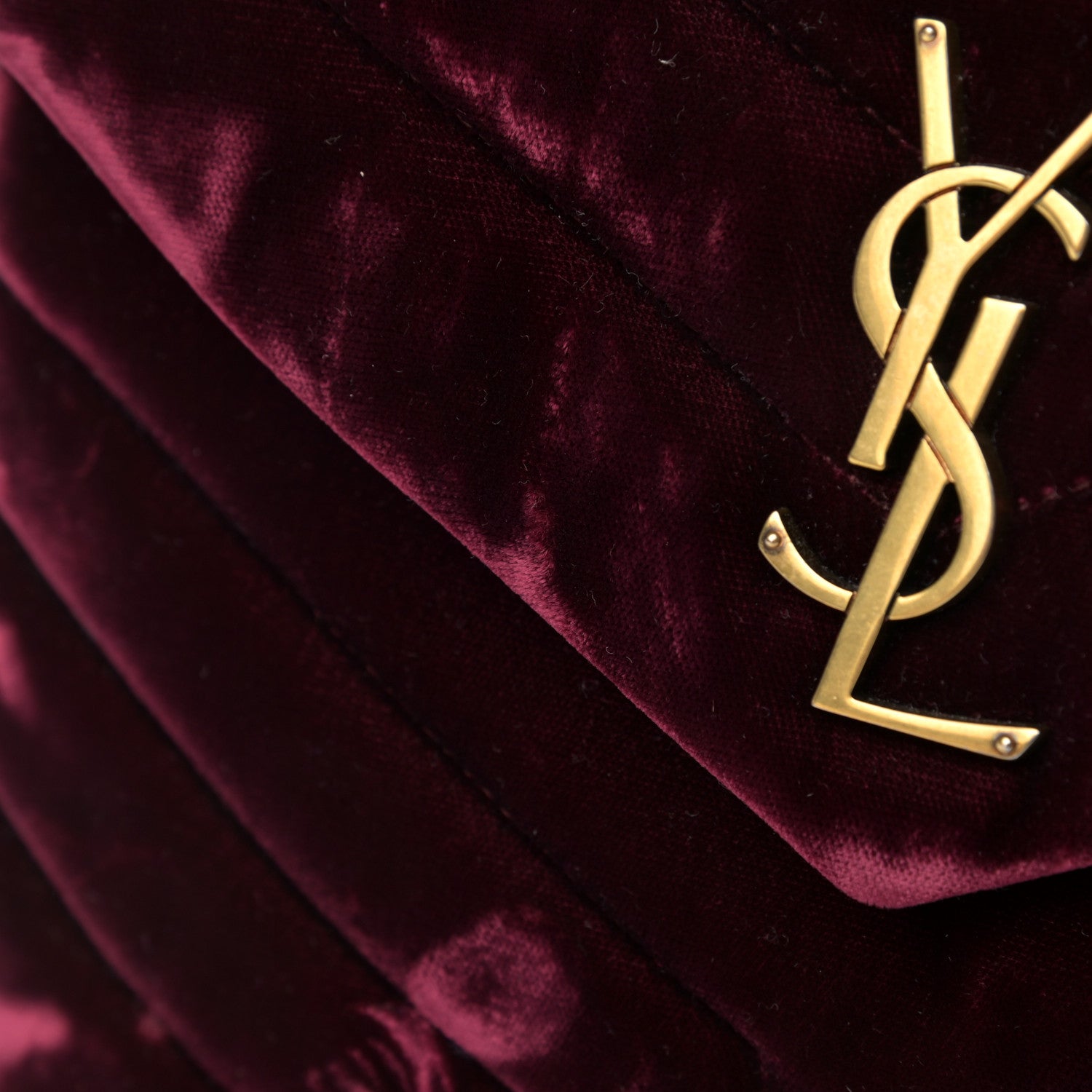 Saint Laurent Velvet Y Quilted Monogram Small Loulou Chain Satchel Burgundy 12 of 15
