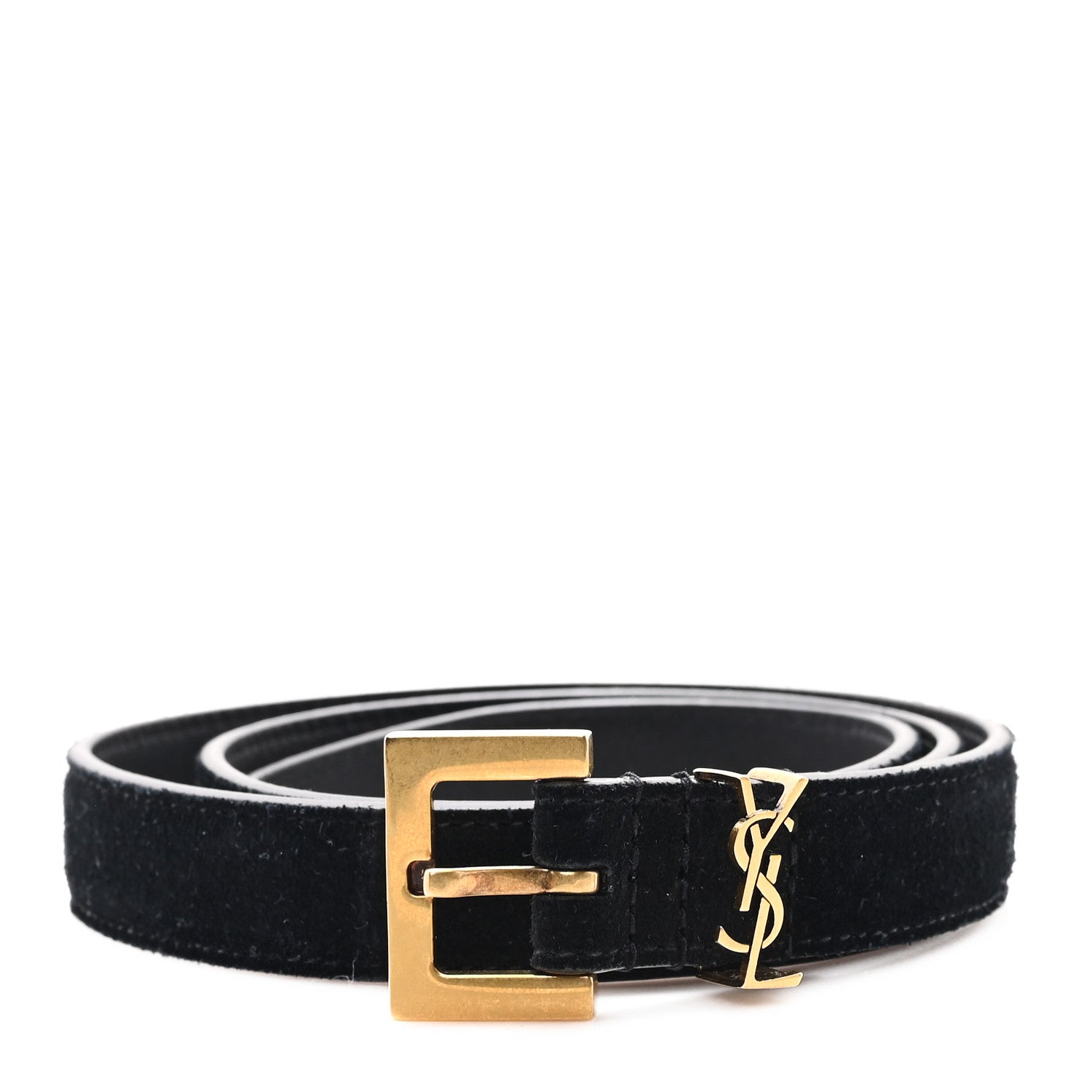 Saint Laurent Suede Monogram Cassandre Extra Thin Square Buckle Belt 75 30 Black 1 of 5