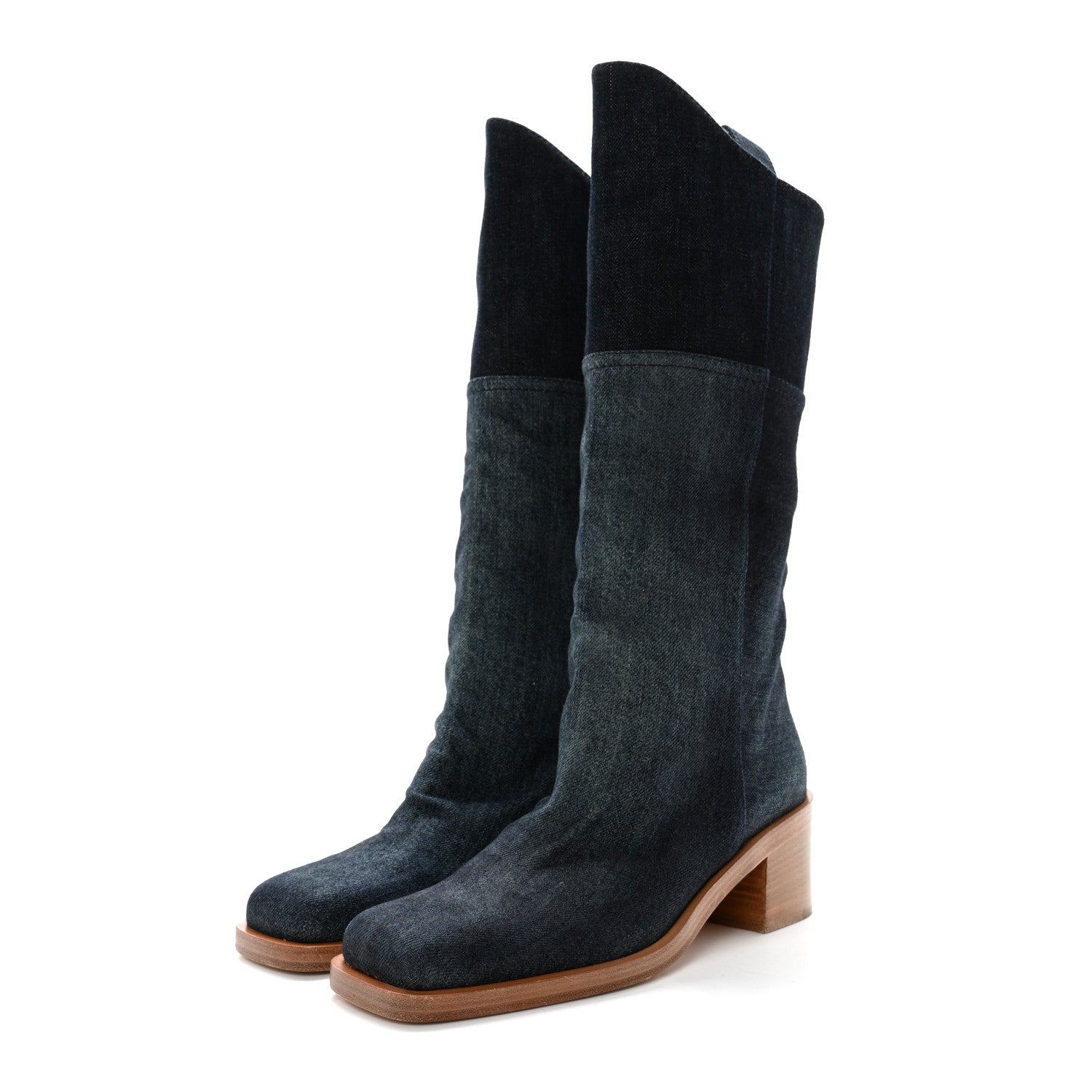 Chanel Denim Wyoming Knee High Boots 40 Navy 3 of 12
