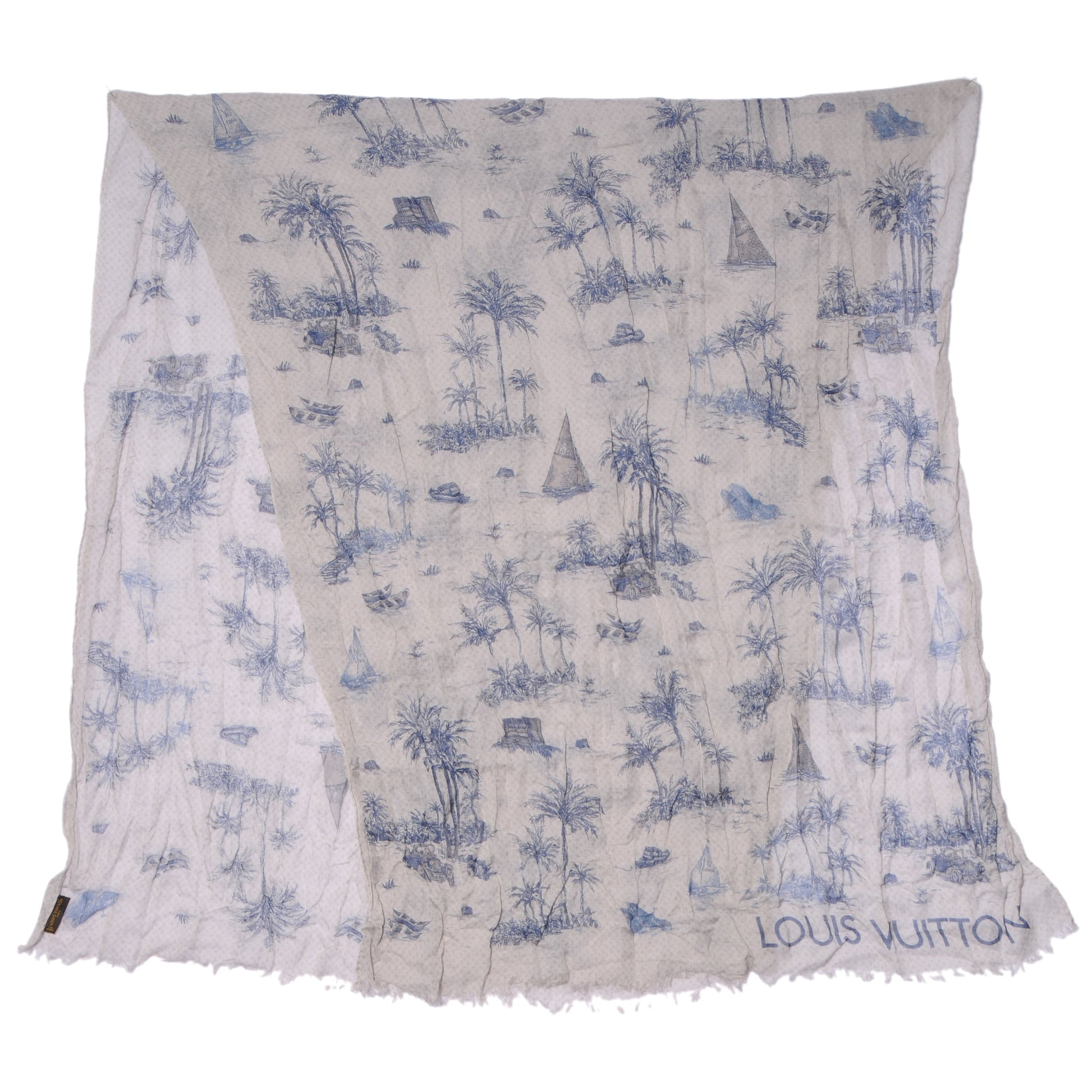 Louis Vuitton Cotton Linen Toile Etole De Louis Pareo Blue 4 of 6
