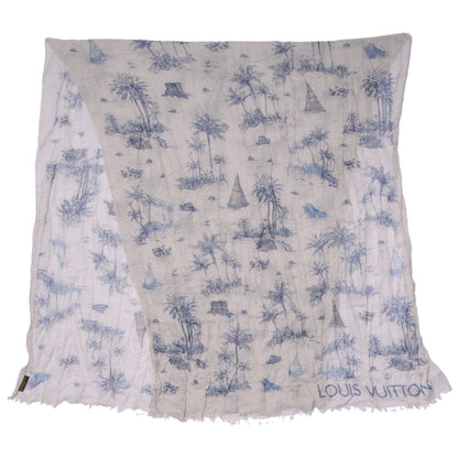 Louis Vuitton Cotton Linen Toile Etole De Louis Pareo Blue 4 of 6