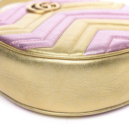 Gucci Metallic Nappa Matelasse Heart Mini GG Marmont Round Shoulder Bag Oro Vecchio Rosa 9 of 10
