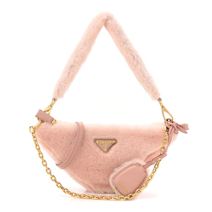 Prada Montone Shearling Mini Triangle Bag Orchidea 1 of 8