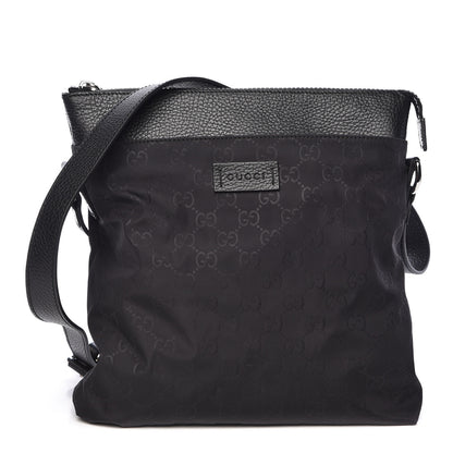 Gucci Nylon Monogram Dollar Calfskin Flat Messenger Bag Black 1 of 10
