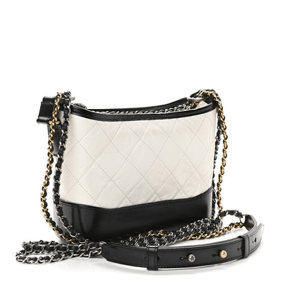 Chanel Aged Calfskin Quilted Small Gabrielle Hobo Black White 3 of 9