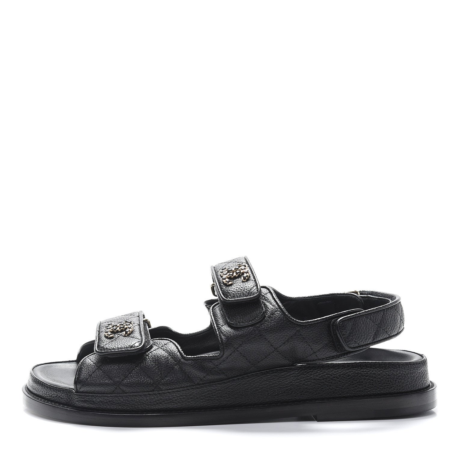 Chanel Grained Calfskin Velcro Dad Sandals 38 Black 1 of 9