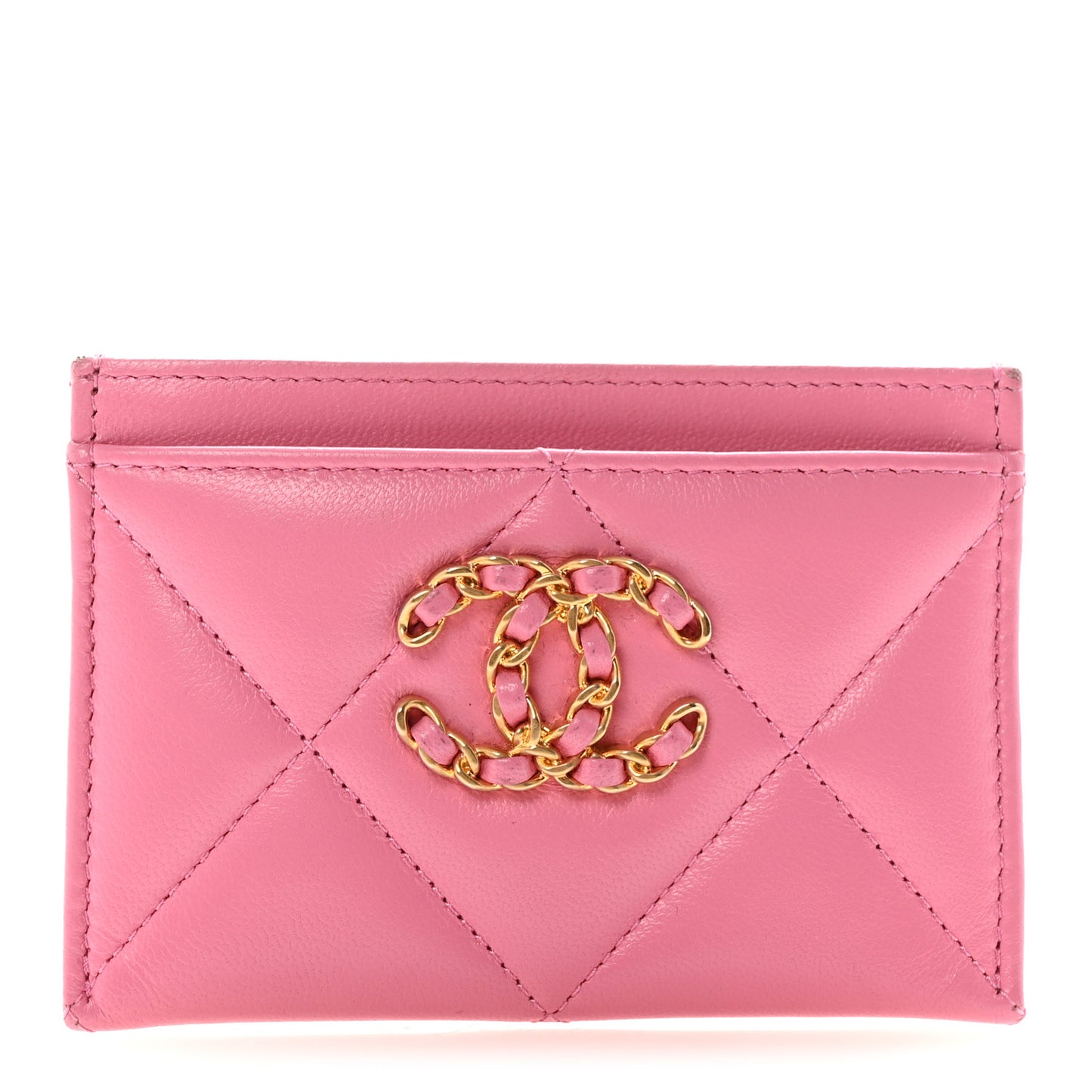 Lambskin Quilted Chanel 19 Card Holder Pink