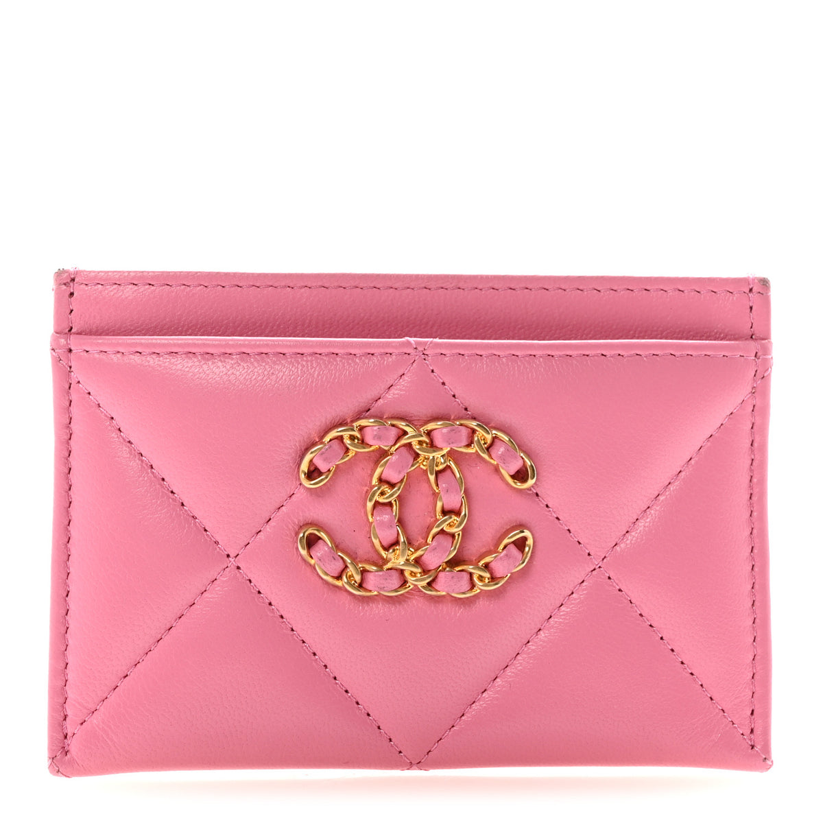 Chanel Lambskin Quilted Chanel 19 Card Holder Pink 1 of 9