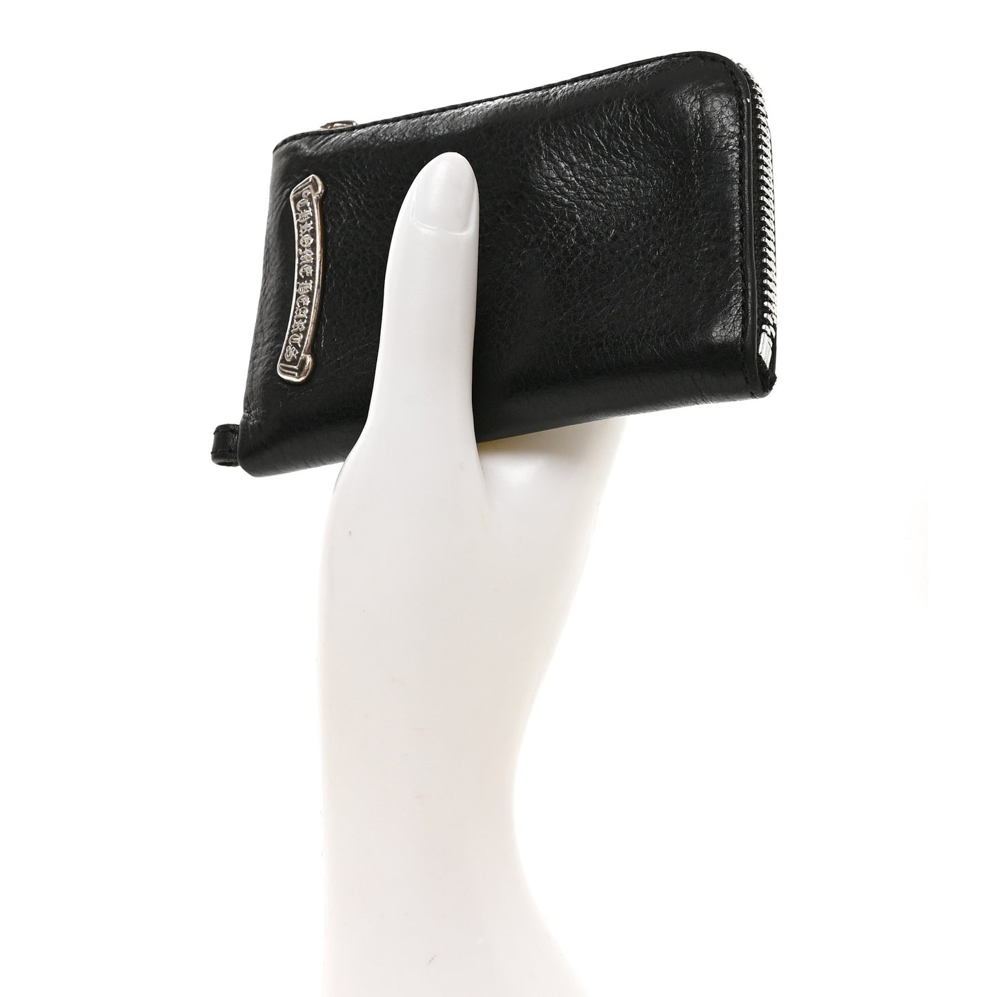 Heavy Weight Calfskin Cross Patch Zip Card Holder Wallet Black