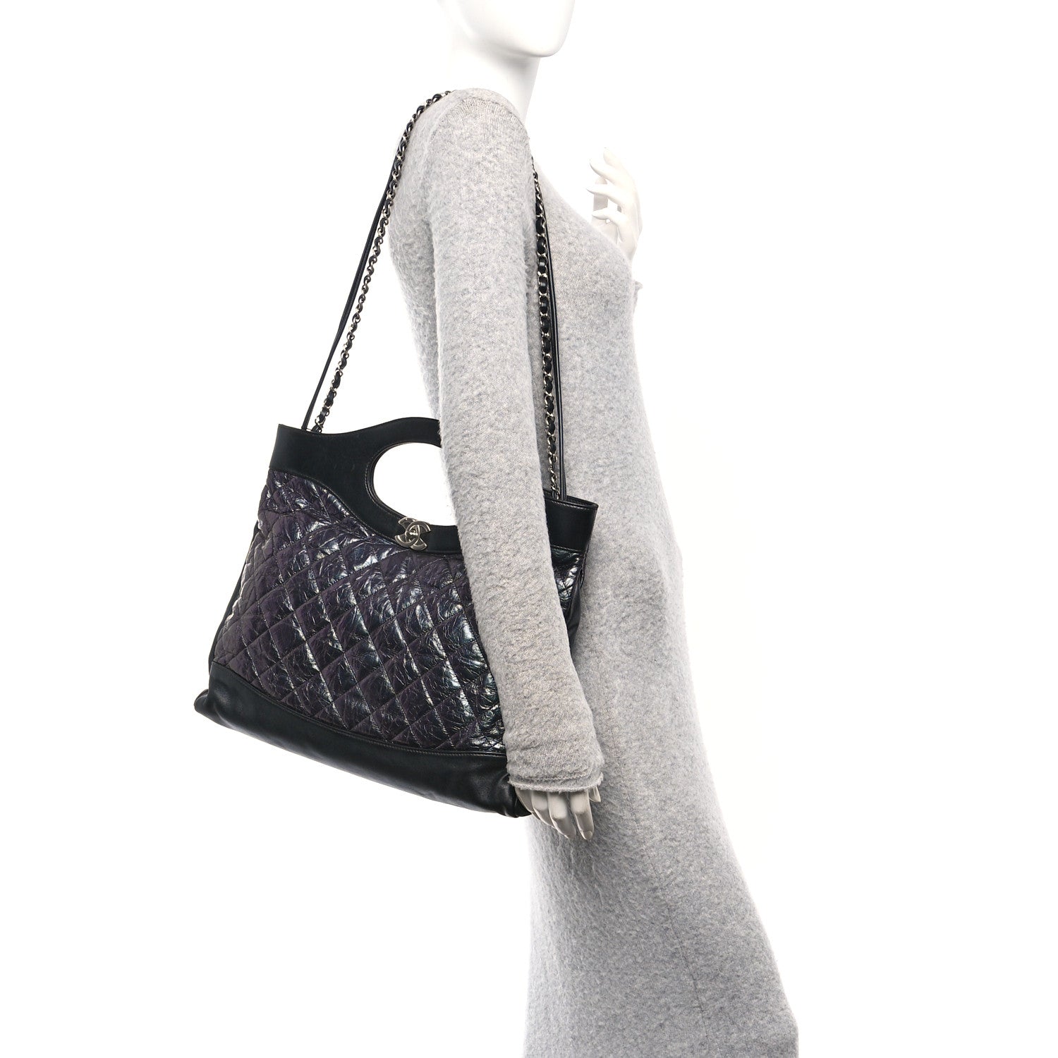 Chanel Crumpled Calfskin Quilted 31 Large Shopping Bag Black 2 of 10