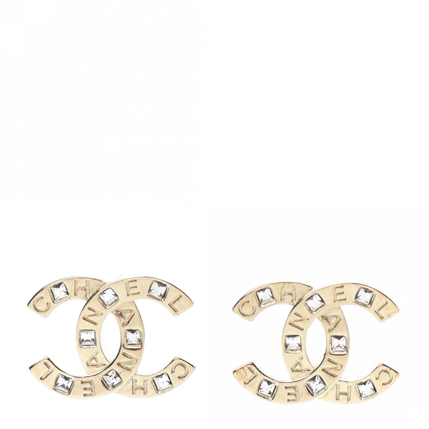 Crystal Metal CC Paris Button Stud Earrings Gold