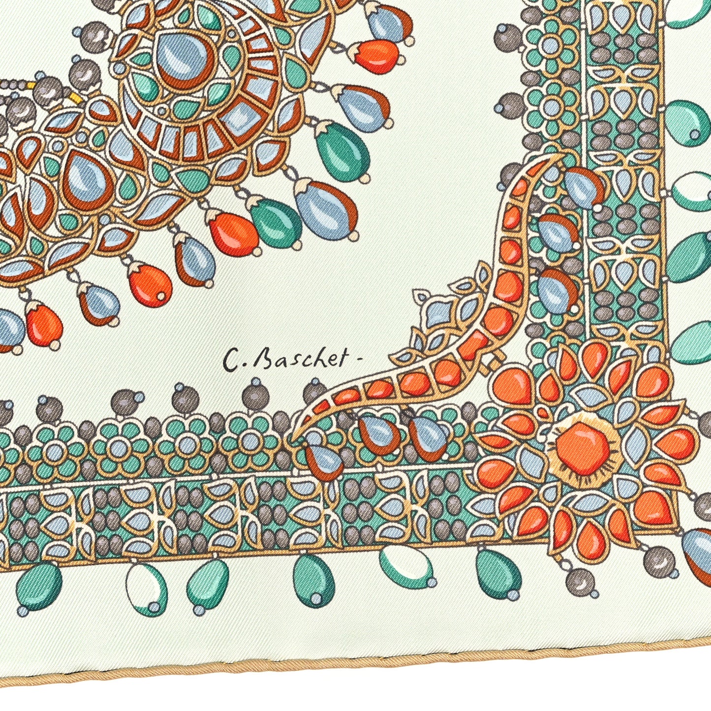 Silk Parures Des Maharajas Scarf 90 Blanc Corail Vert