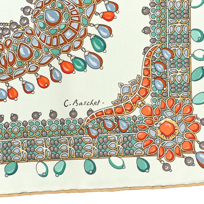 Hermes Silk Parures Des Maharajas Scarf 90 Blanc Corail Vert 3 of 4