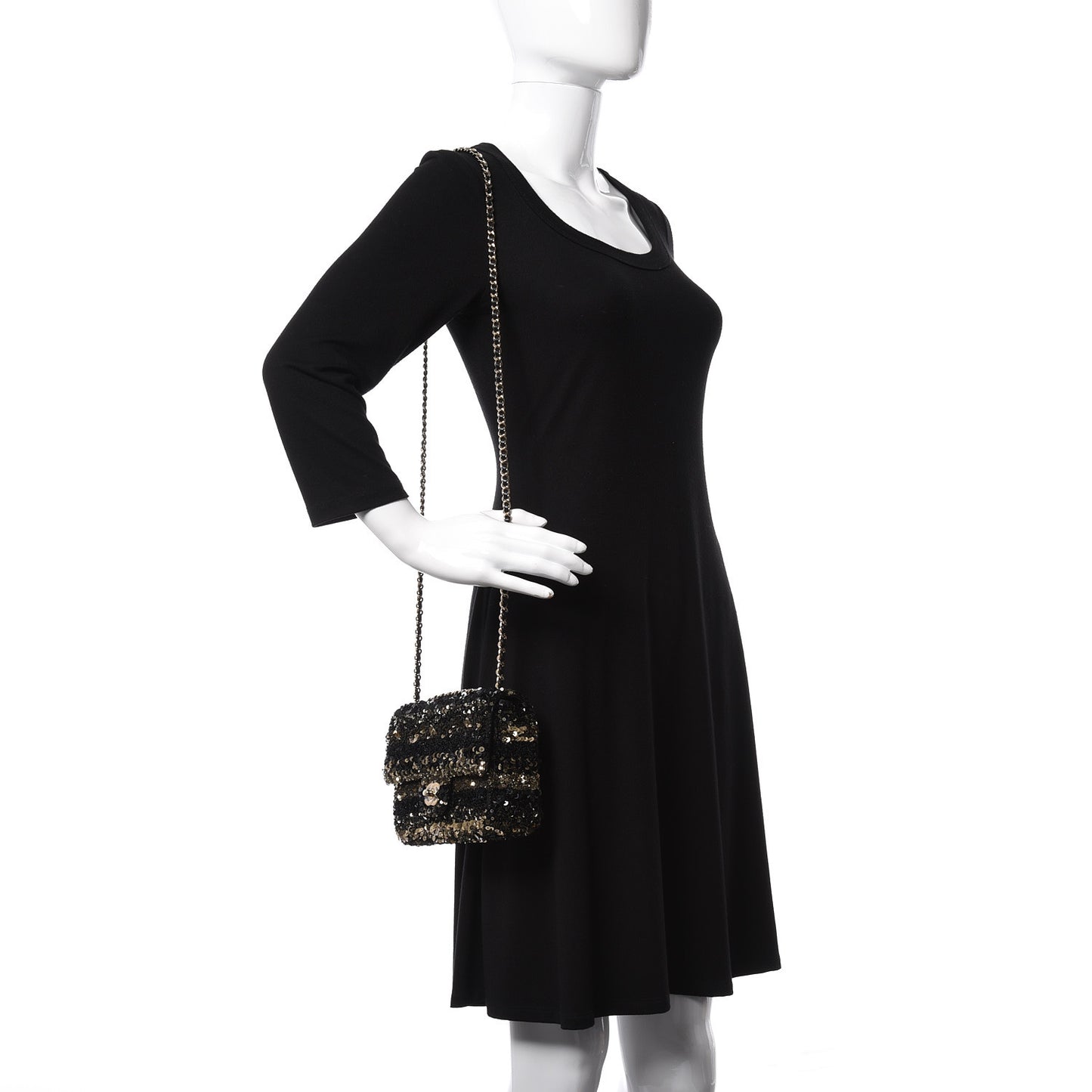Sequin Classic Mini Flap Black Gold