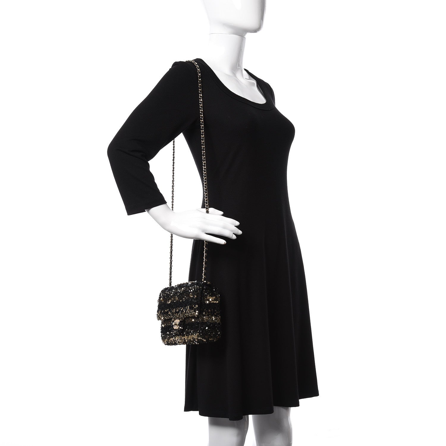 Chanel Sequin Classic Mini Flap Black Gold 2 of 9