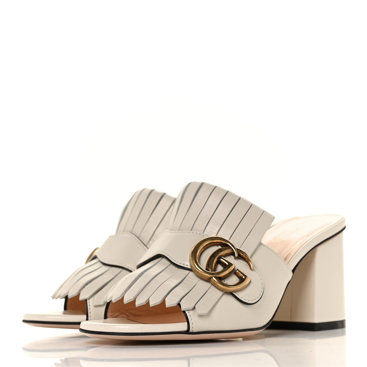 Malaga Kid GG Marmont Fringe 75mm Slide Sandals 35 Mystic White