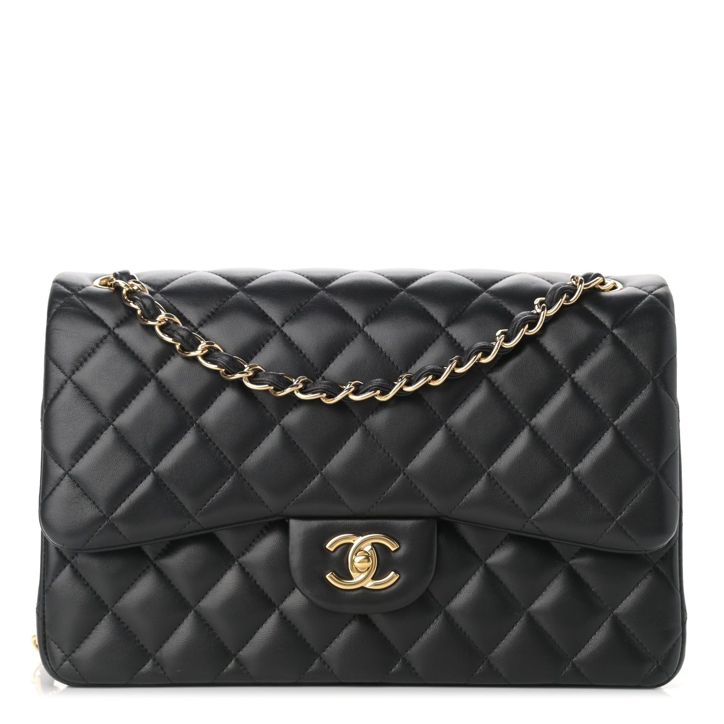Lambskin Quilted Jumbo Double Flap Black