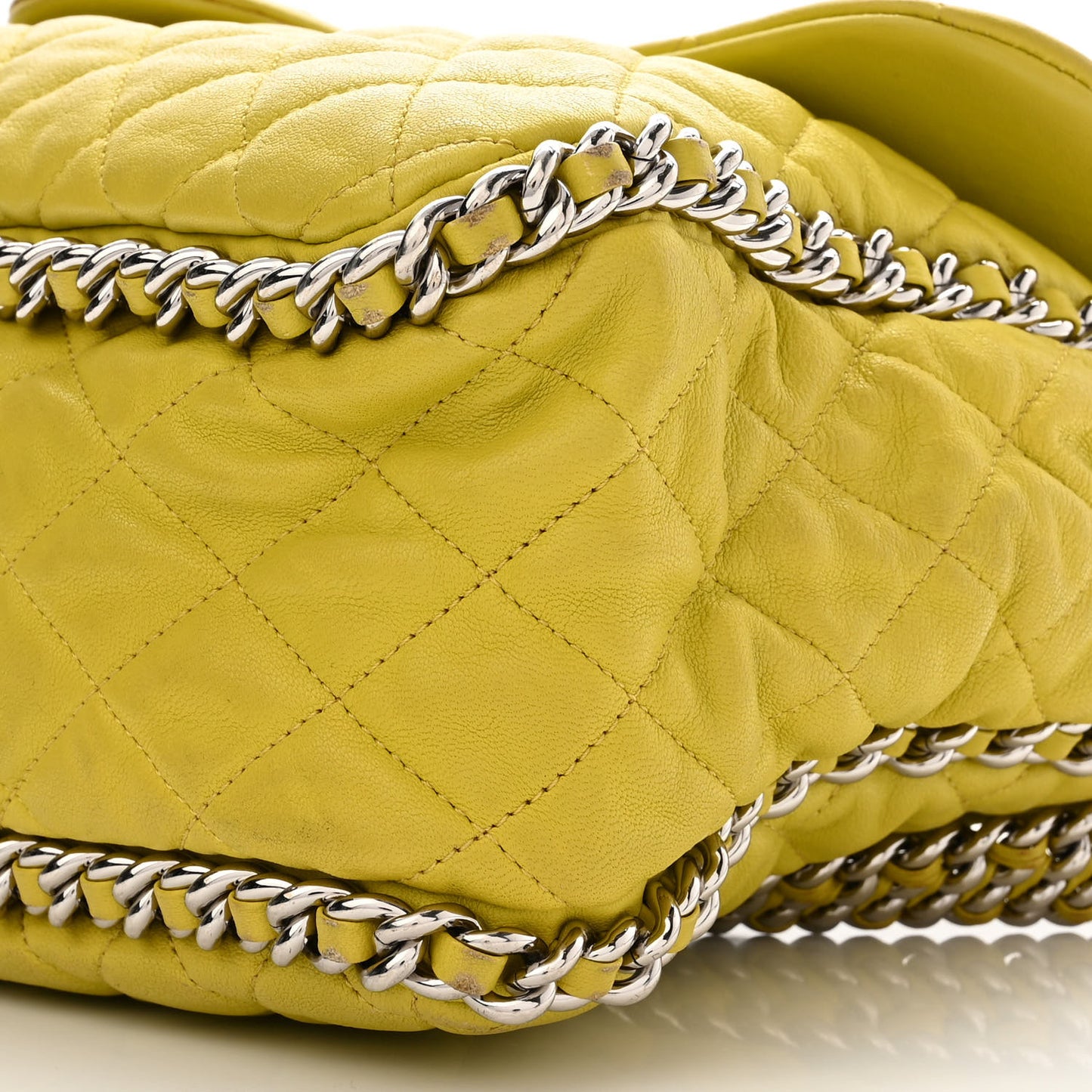 Washed Lambskin Quilted Maxi Chain Around Flap Yellow