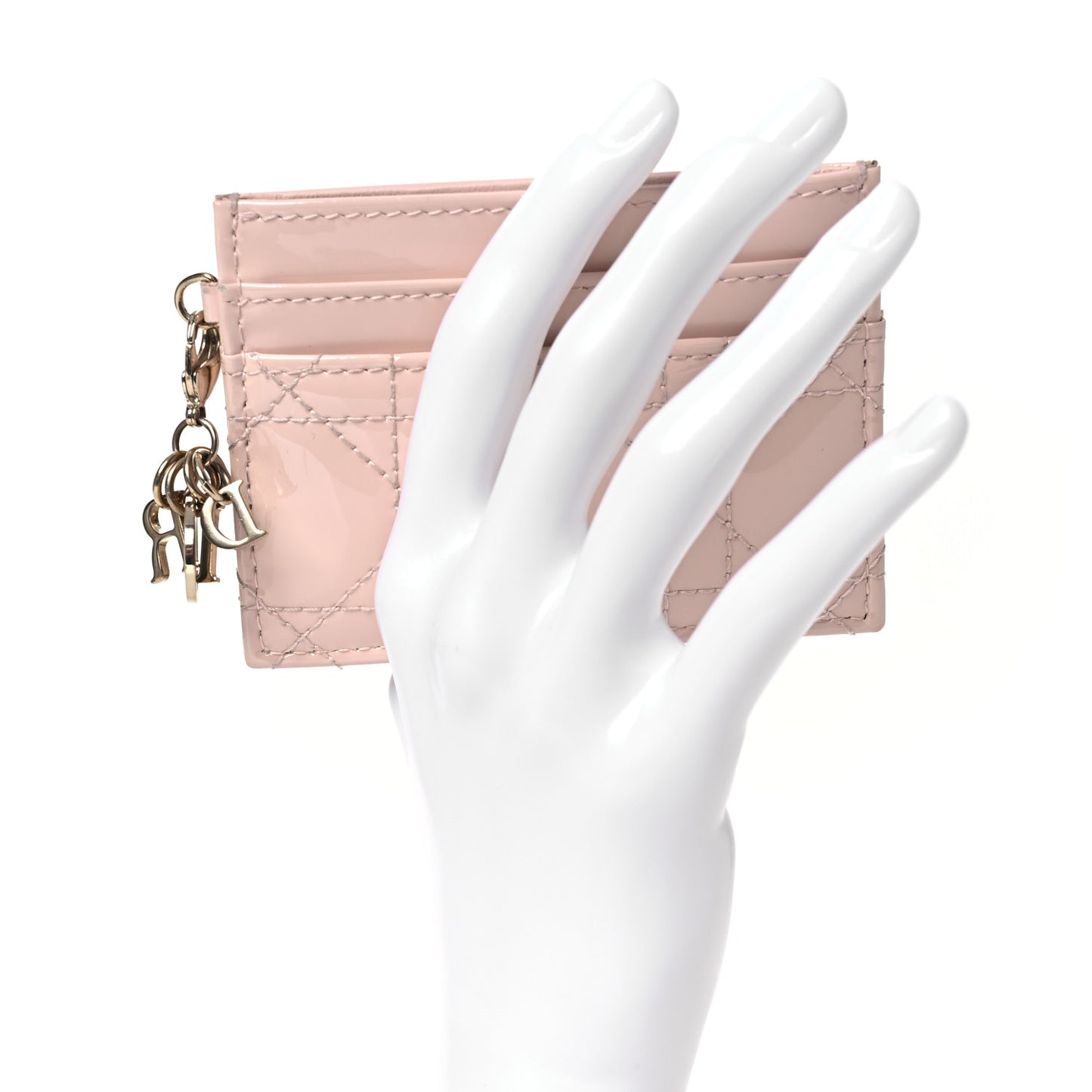 Patent Cannage Lady Dior Card Holder Powder Pink