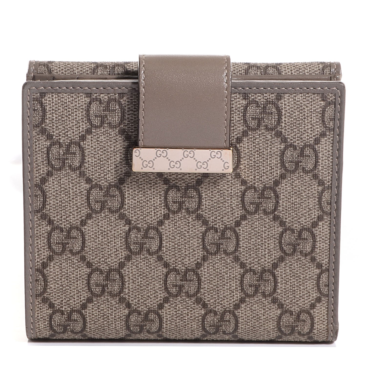 Gucci GG Supreme Monogram Icon Bar French Flap Wallet Beige Ebony Grigio 1 of 8