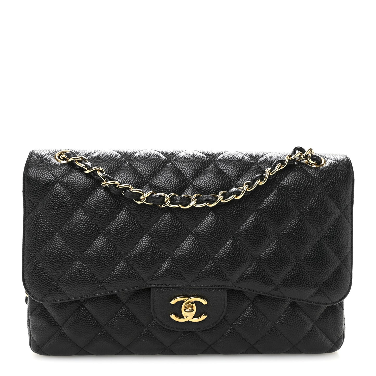 Caviar Quilted Jumbo Double Flap Black