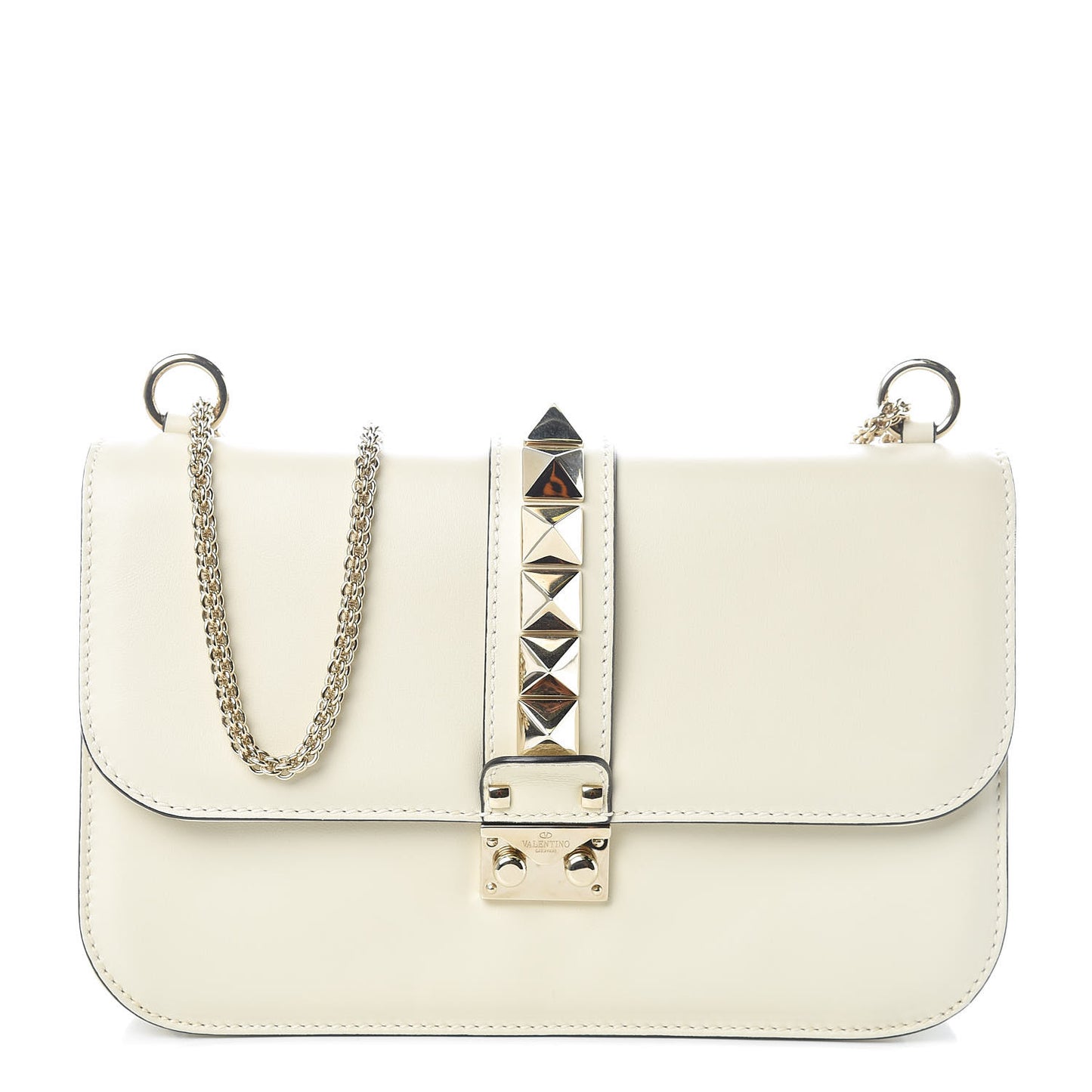 Vitello Medium Glam Lock Rockstud Flap Light Ivory
