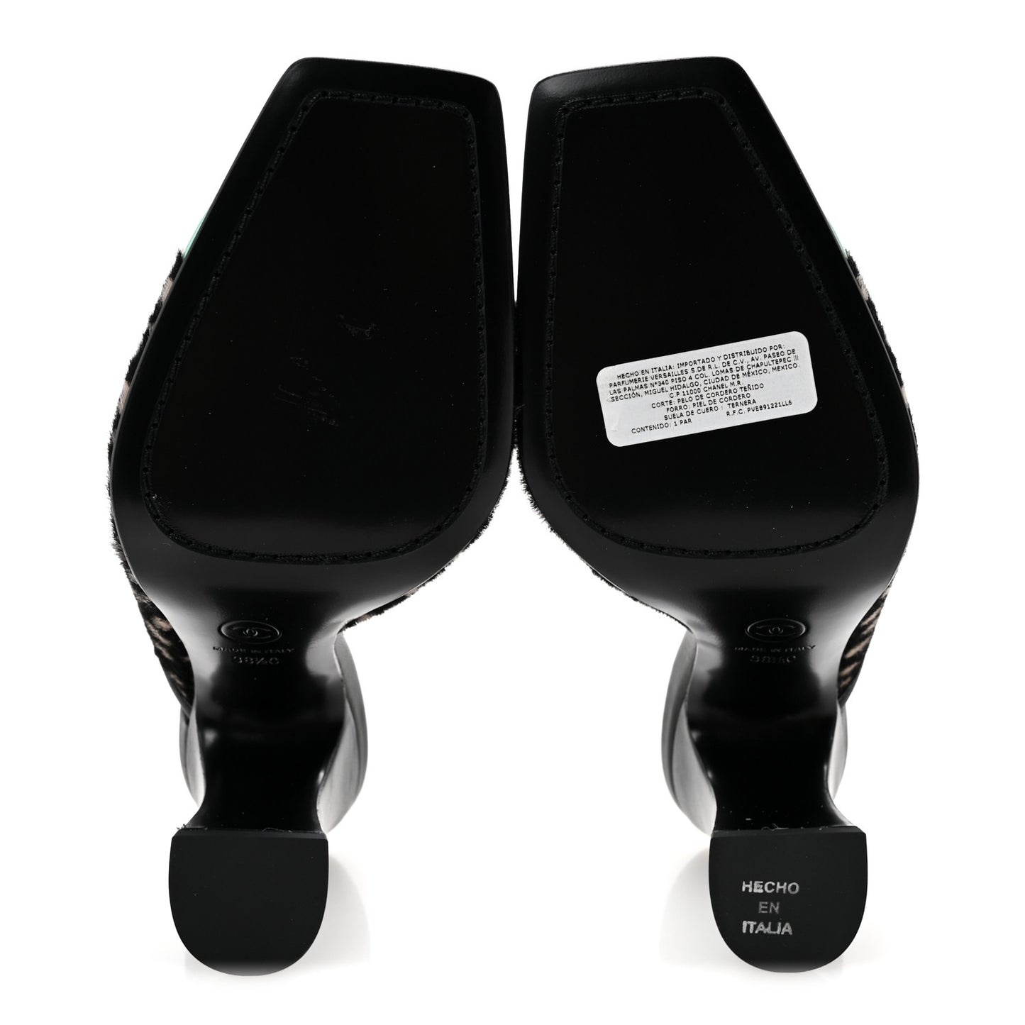 Pony Hair Lambskin Patent Calfskin Cap Toe Mules 38.5 Black White Green