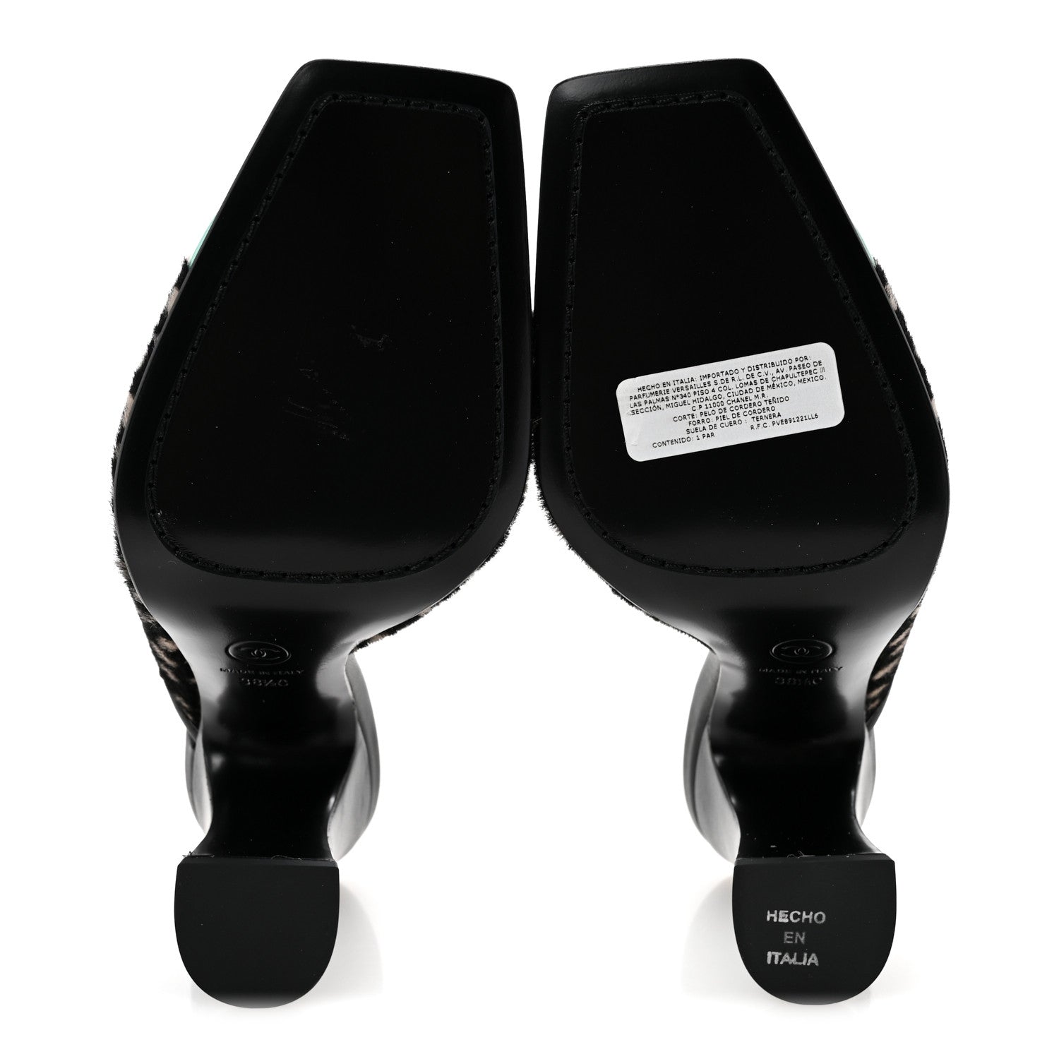 Chanel Pony Hair Lambskin Patent Calfskin Cap Toe Mules 38.5 Black White Green 6 of 10