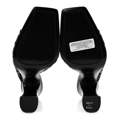 Chanel Pony Hair Lambskin Patent Calfskin Cap Toe Mules 38.5 Black White Green 6 of 10