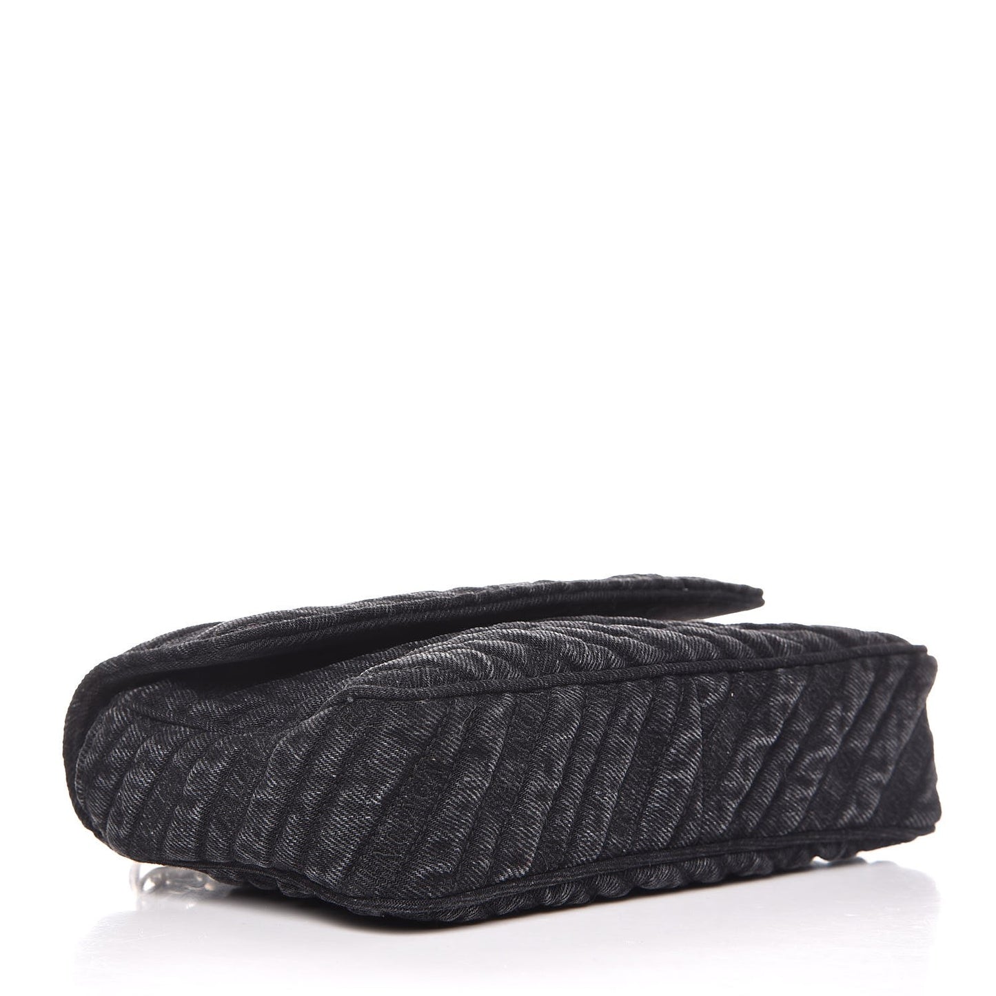 Destroyed Denim Jacquard Logo Matelasse BB Chain Wallet Black