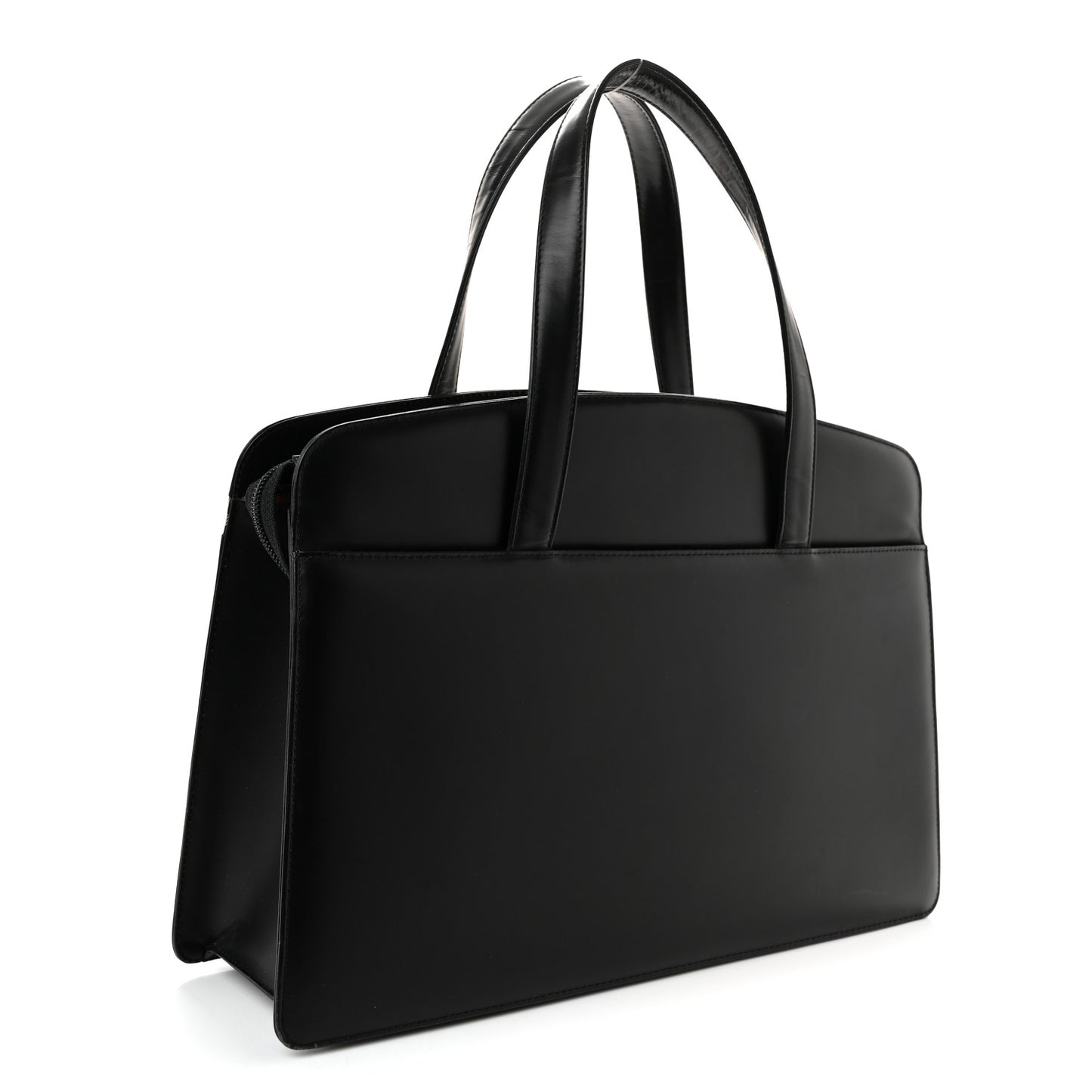 Glazed Calfskin House Check Briefcase Black