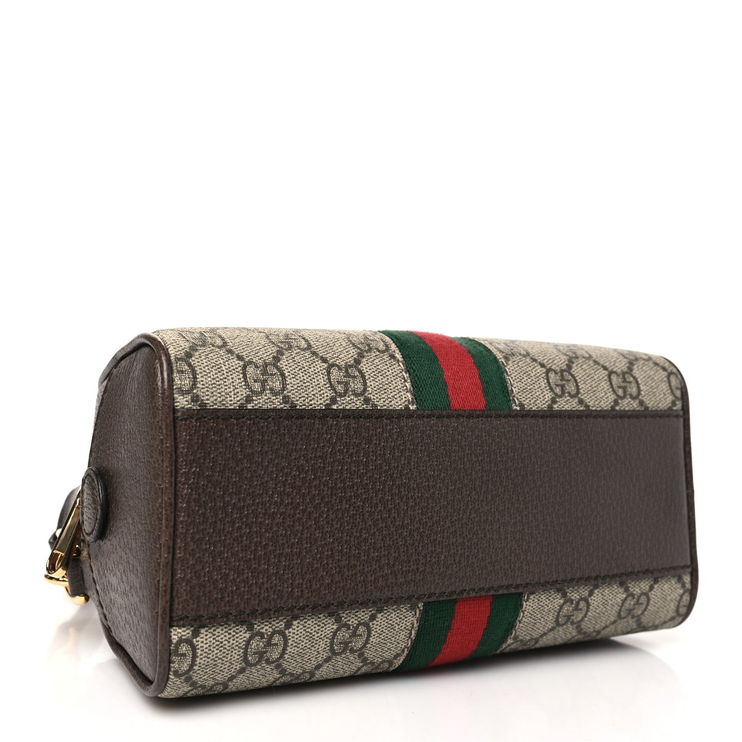 GG Supreme Monogram Textured Dollar Calfskin Web Mini Ophidia Top Handle Bowler Bag Beige Ebony New Acero