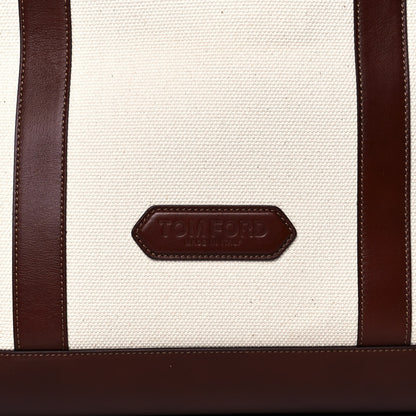 Tom Ford Canvas Calfskin Travel Tote White Brown 7 of 13