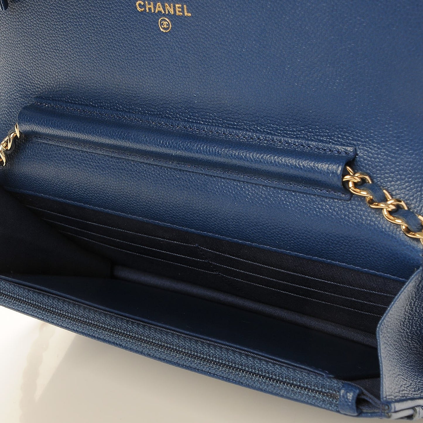 Caviar Quilted Boy Wallet On Chain WOC Dark Blue