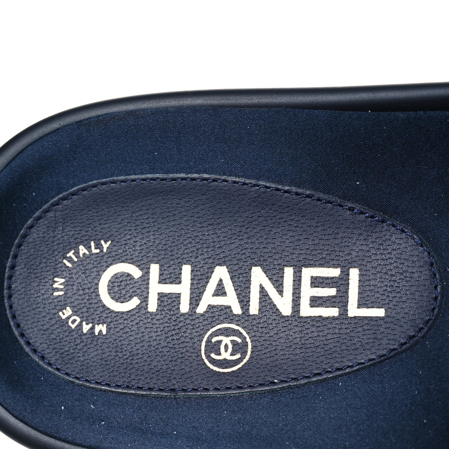 Satin Canvas Chain Slides Sandals Flats 40 Marine