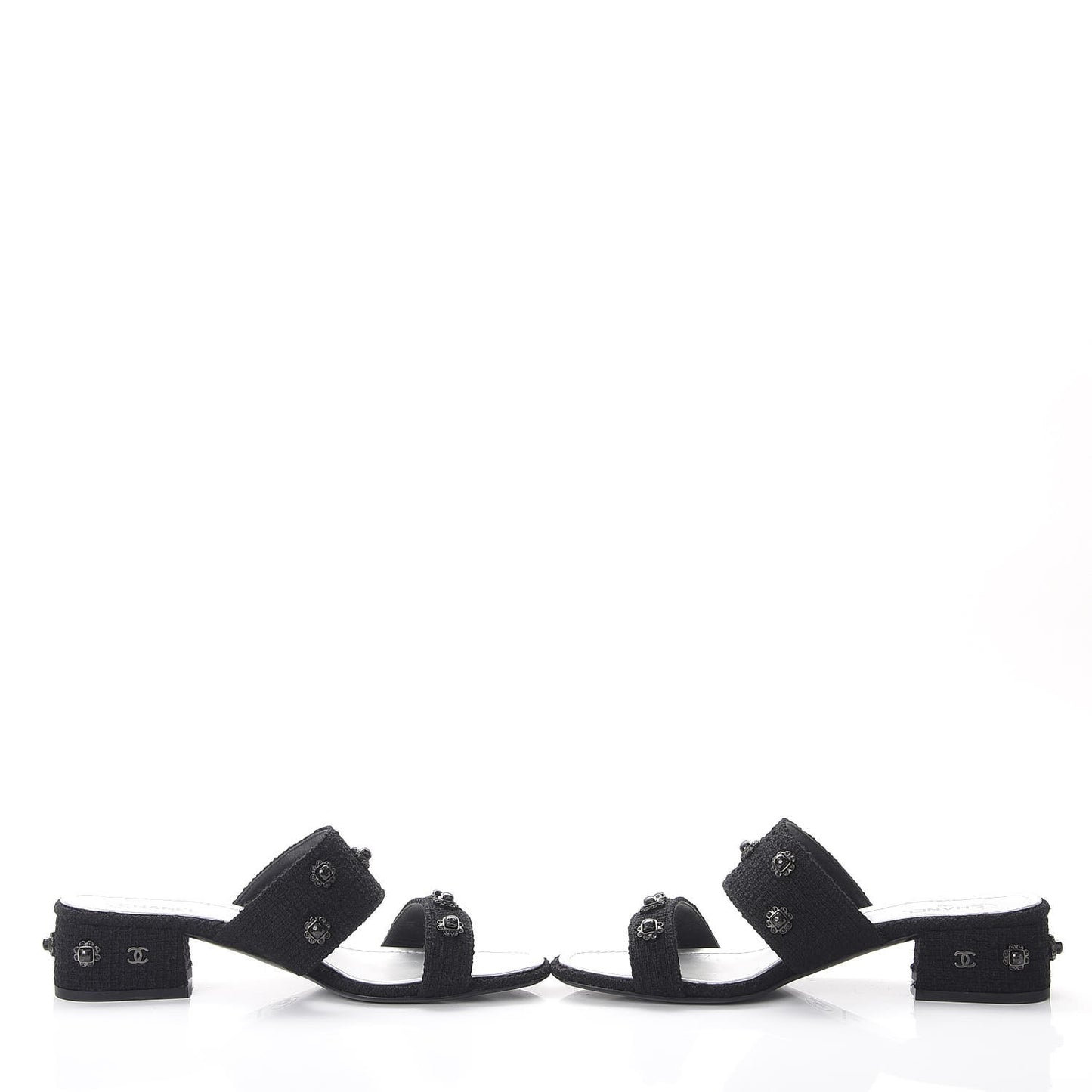 Tweed Gripoix Embellished Slides 38 Black