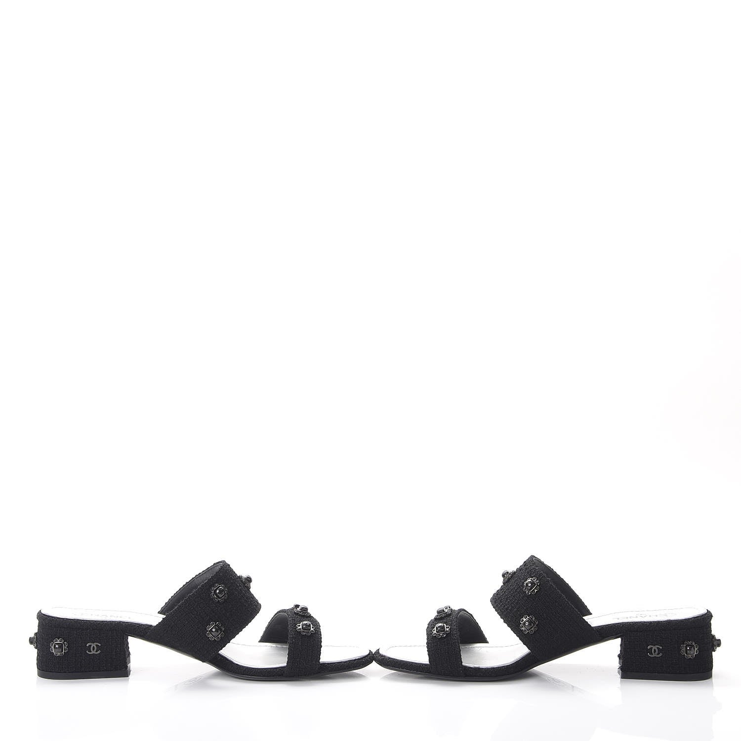 Chanel Tweed Gripoix Embellished Slides 38 Black 6 of 12