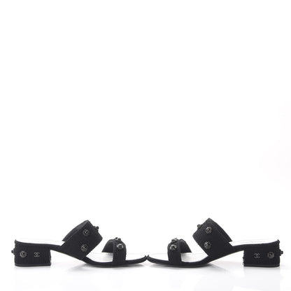 Chanel Tweed Gripoix Embellished Slides 38 Black 6 of 12